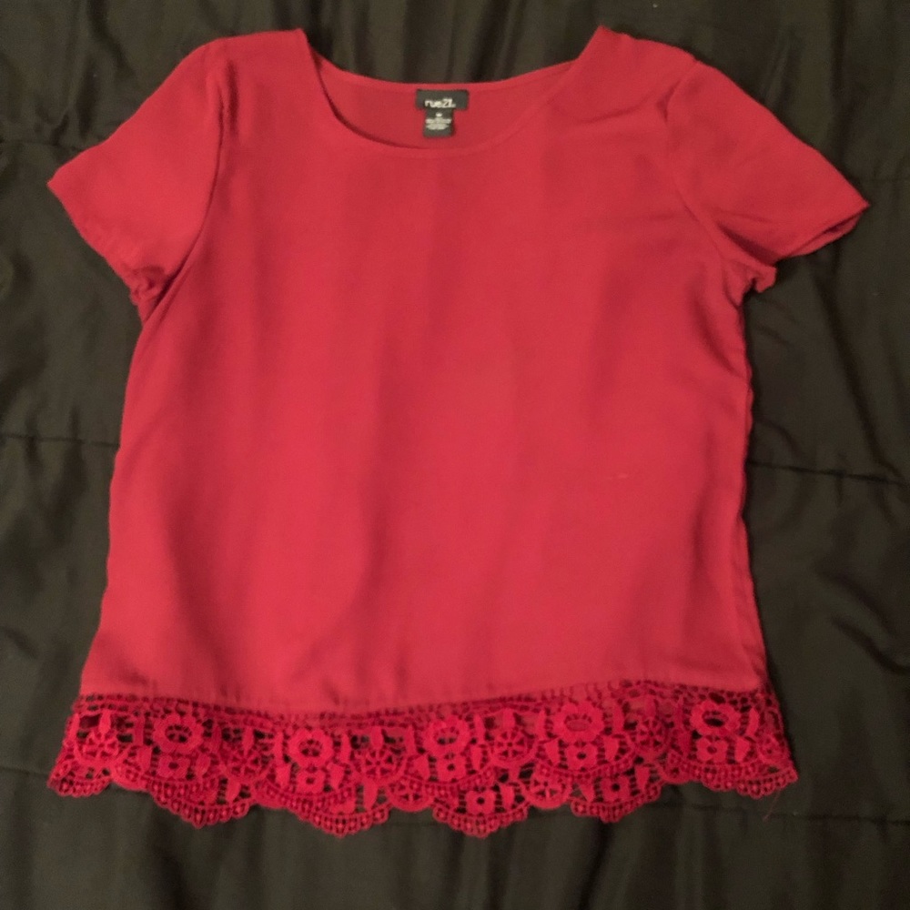 Red blouse with lace trim